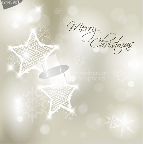 Image of Vector Christmas background with white snowflakes and stars