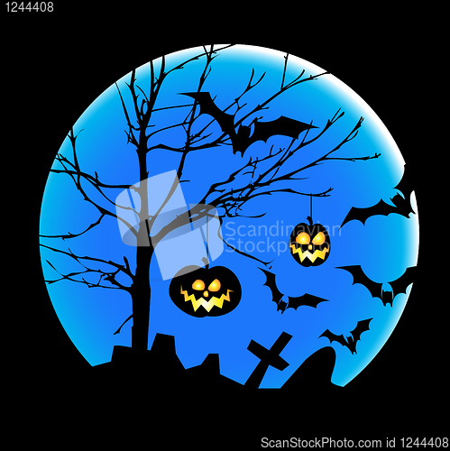 Image of Halloween illustration with pumpkins