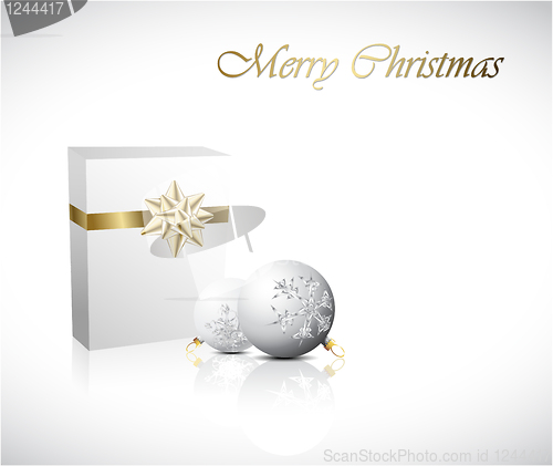 Image of Christmas Gift box with two christmas decorations