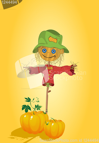 Image of Scarecrow with pumpkins