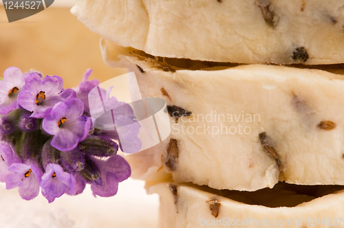 Image of Handmade Soap With Fresh Lavender Flowers And Bath Salt