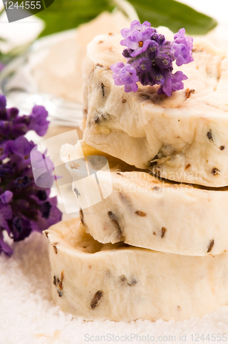 Image of Handmade Soap With Fresh Lavender Flowers And Bath Salt