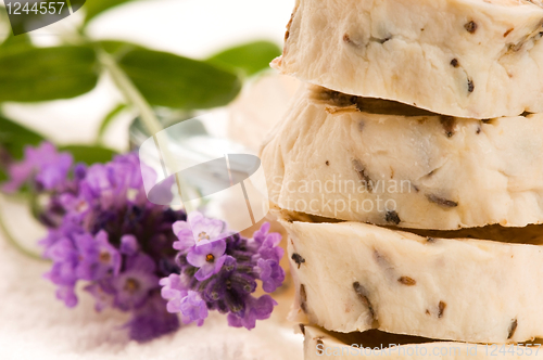 Image of Handmade Soap With Fresh Lavender Flowers And Bath Salt