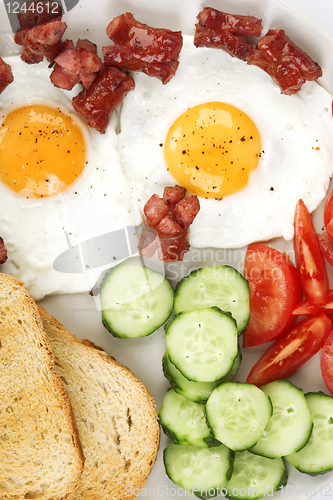 Image of fried eggs with sausage