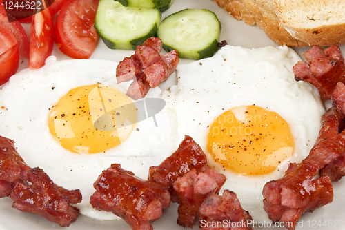 Image of fried eggs with sausage