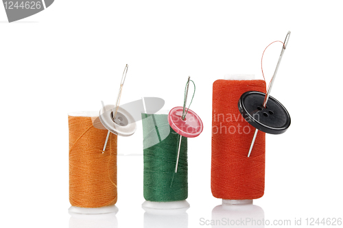 Image of colored spool, needles and buttons