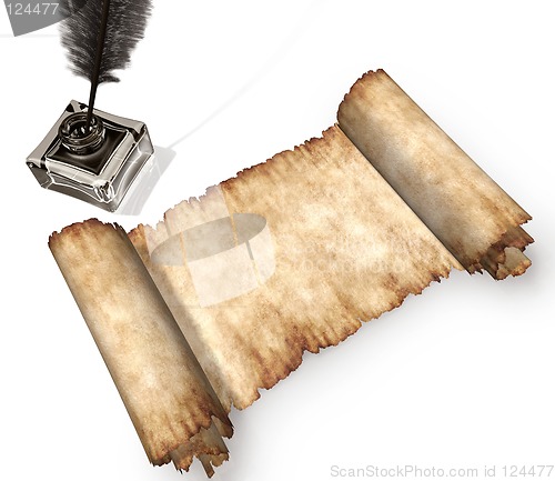 Image of Roll of parchment isolated on white 3D still-life