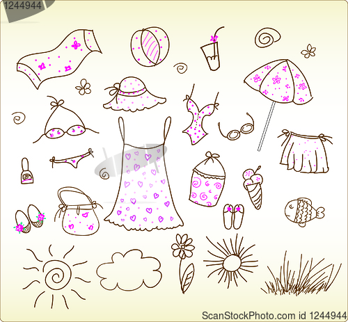 Image of beach accessories - cute vector set