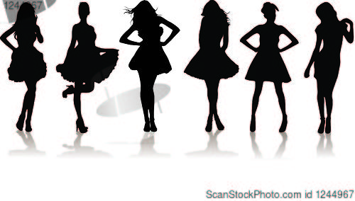 Image of new set of various beautiful model girls in dress.