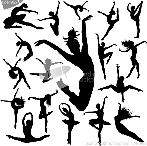 Image of Set Dance girl ballet silhouettes vector