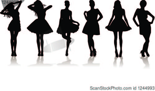 Image of new set of various beautiful model girls in dress.