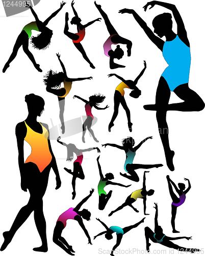 Image of Set Dance girl ballet silhouettes vector