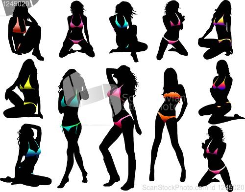 Image of Bikini girls silhouette - vector