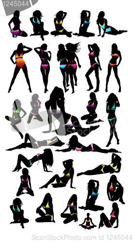 Image of Bikini girls silhouette - vector