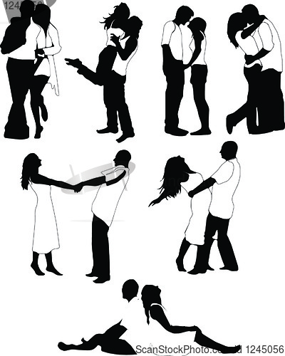 Image of Set of happy love couple silhouettes.
