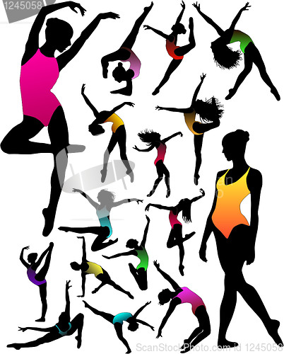 Image of Set Dance girl ballet silhouettes vector