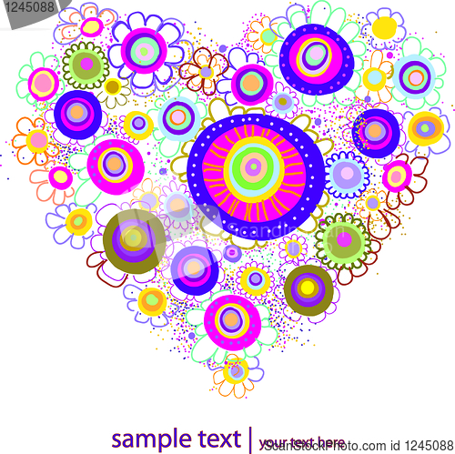 Image of Heart made from many various flowers, vector illustration