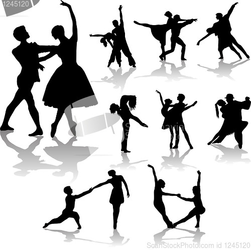 Image of dancing couples silhouettes collection - vector