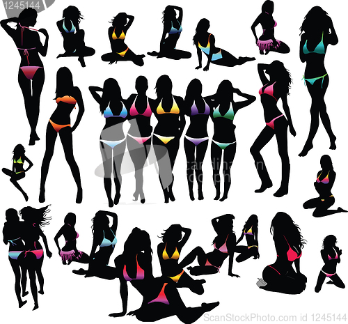 Image of Bikini girls silhouette - vector