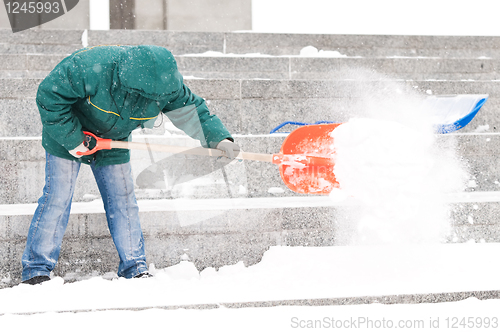 Image of Man shoveling winter snow