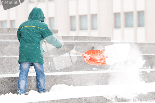 Image of Man shoveling winter snow