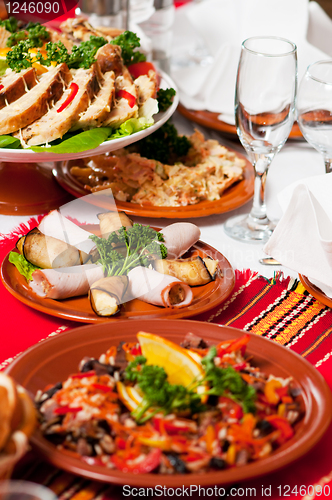 Image of catering food table set decoration