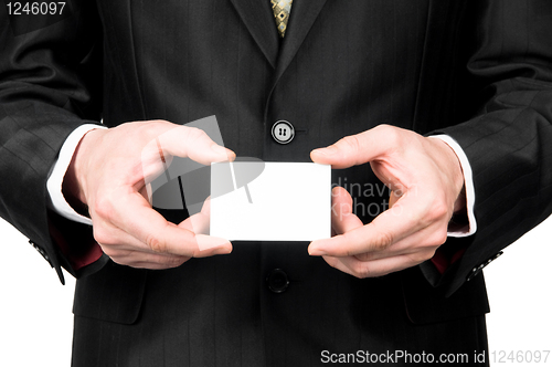 Image of businessman's hands with empty card