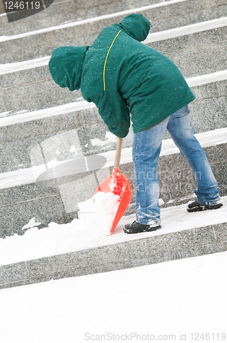 Image of Man shoveling winter snow