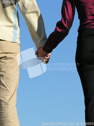 Image of man & woman holding hands  