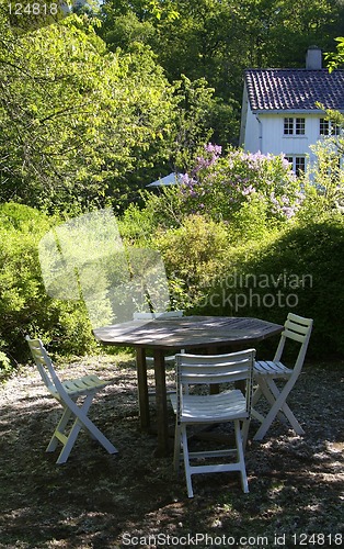 Image of Chairs and table in a garden