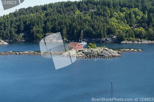 Image of Sailboat in Norwegian fjord