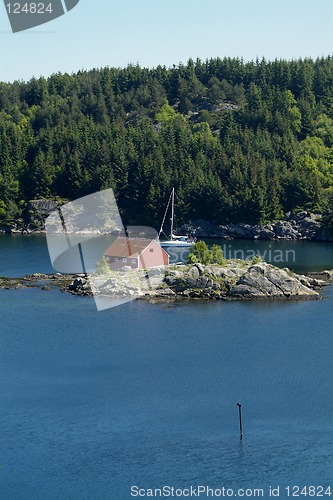 Image of Sailboat at anchor in Norwegian fjord