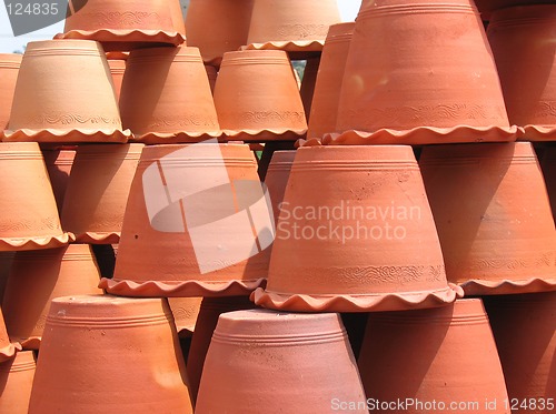 Image of Clay flower pots upside down