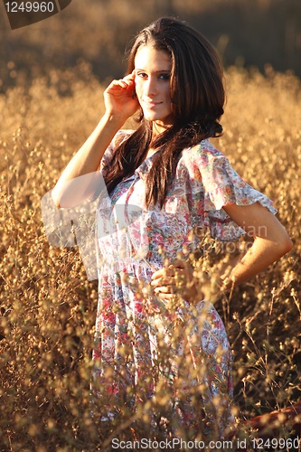 Image of Beautiful Woman on a Field in Summertime 