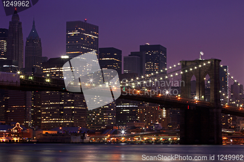 Image of Brooklyn Bridge and Manhattan Skyline At Night NYC