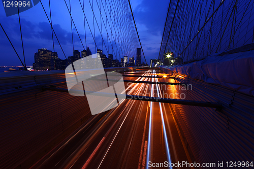 Image of Brooklyn Bridge and Manhattan Skyline At Night NYC