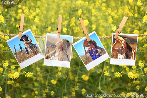 Image of Vintage Film Portraits Hanging on a Rope 