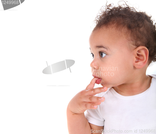 Image of Mixed Race Baby Toddler Boy on White