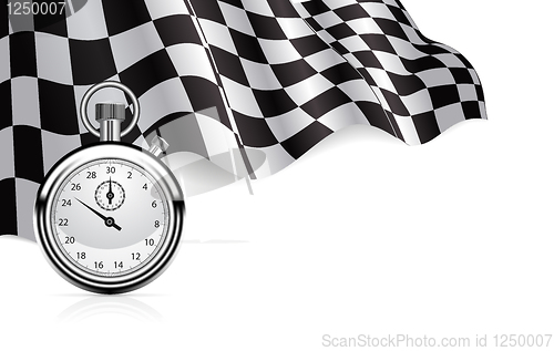 Image of Checkered flag with a stopwatch background