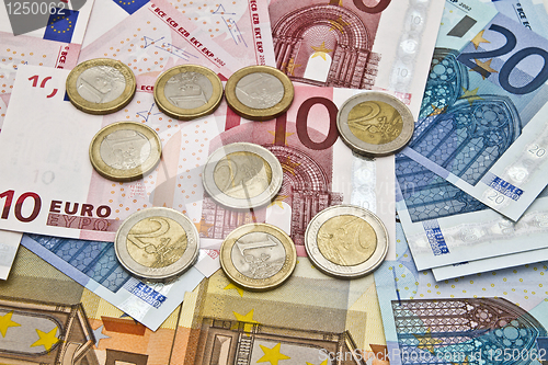 Image of Euro currency and coins