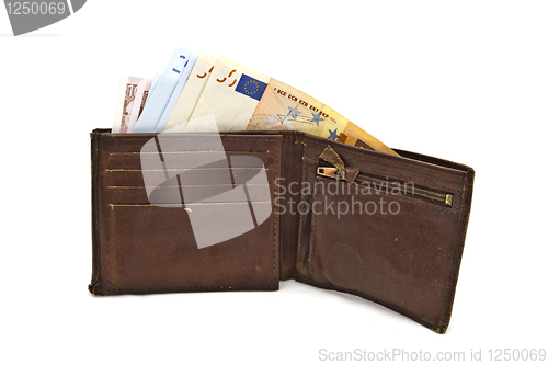 Image of Old Brown wallet and euro