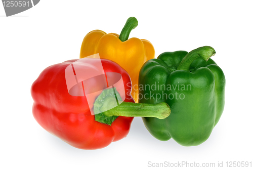 Image of Red, yellow and green bell peppers