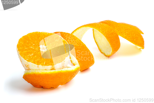 Image of Orange slice and some spiral-shaped peel