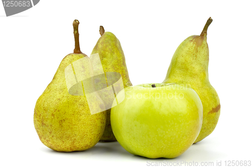 Image of Three green pears and apple