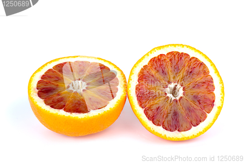 Image of Blood (red-pulp Malta) orange sliced on halves