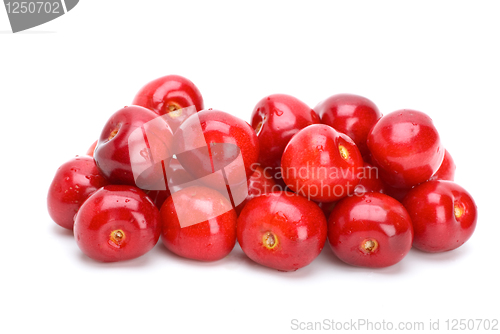 Image of Pile of red cherries without stalks