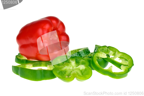 Image of Red bell pepper and sliced green