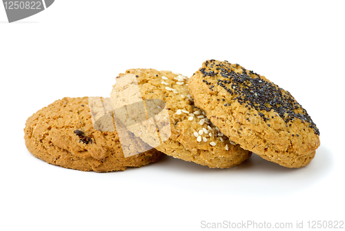 Image of Three oatmeal cookies isolated on the white background