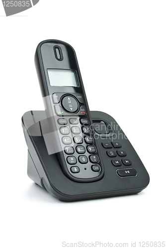 Image of Modern black digital cordless phone with answering machine