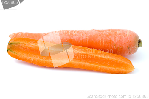 Image of Ripe fresh long carrot and half